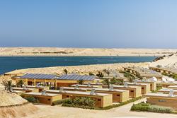 Dakhla Club Hotel. View to lagoon and bungalows.